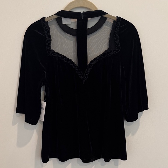 Anthropologie Black Velvet Blouse with Sheer Detail - Picture 4 of 4